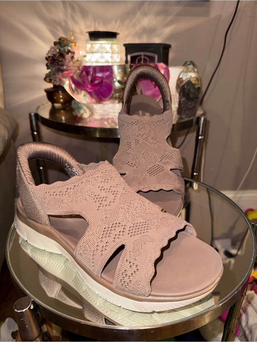 Skechers Go Free Women's Knit Comfort Sandals in Brown Beige  size 10